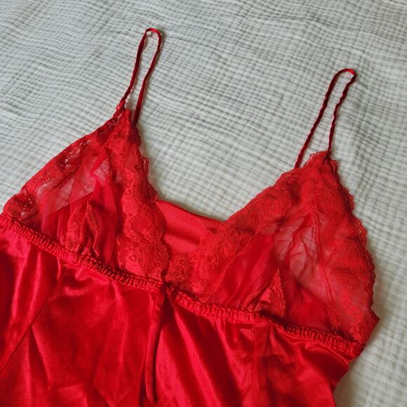 Vintage Pandora Lingerie Womens Large Red Babydoll Top Sheer Lace Flowy Romantic - Picture 2 of 7
